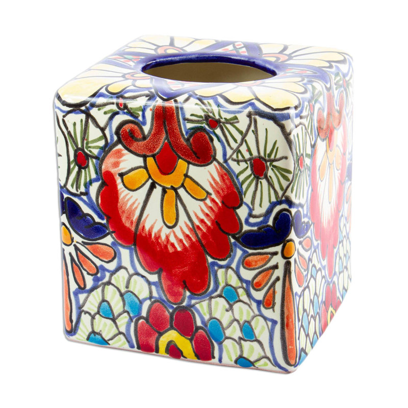 Fleurs et couvercle de boîte à mouchoirs en céramique