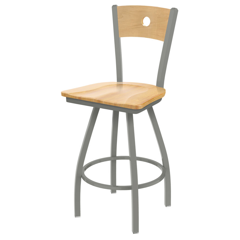 Tabouret pivotant Lareau, Nickel anodisé, Chêne Naturel, Tabouret de bar (siège d'une hauteur de 36 po)