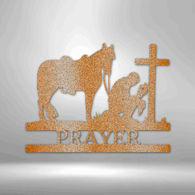 Scripture Walls Scripture Walls Personalized Kneeling Cowboy Monogram Steel Sign Steel Art Wall Metal Decor