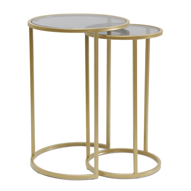 Blanton Glass Top Frame Nesting Tables, Grey/Gold