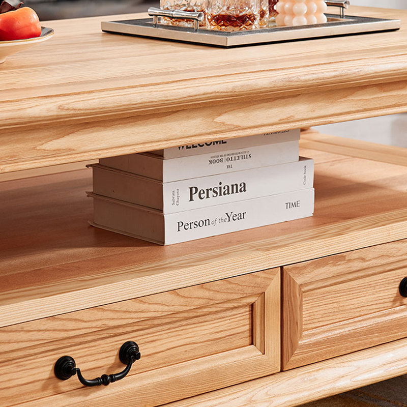 Solid Ash Wood Coffee Table with Open Shelf