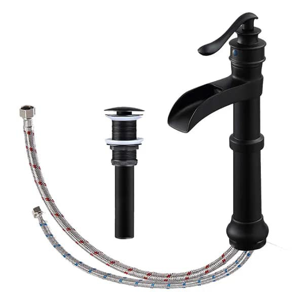 Robinet de salle de bain vasque à un trou à poignée simple avec drain escamotable noir mat et bronze huilé Waterfall