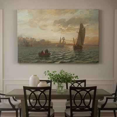 Paysage marin avec des bateaux à voile-Hans Gude-Toile tendue avec châssis-1844