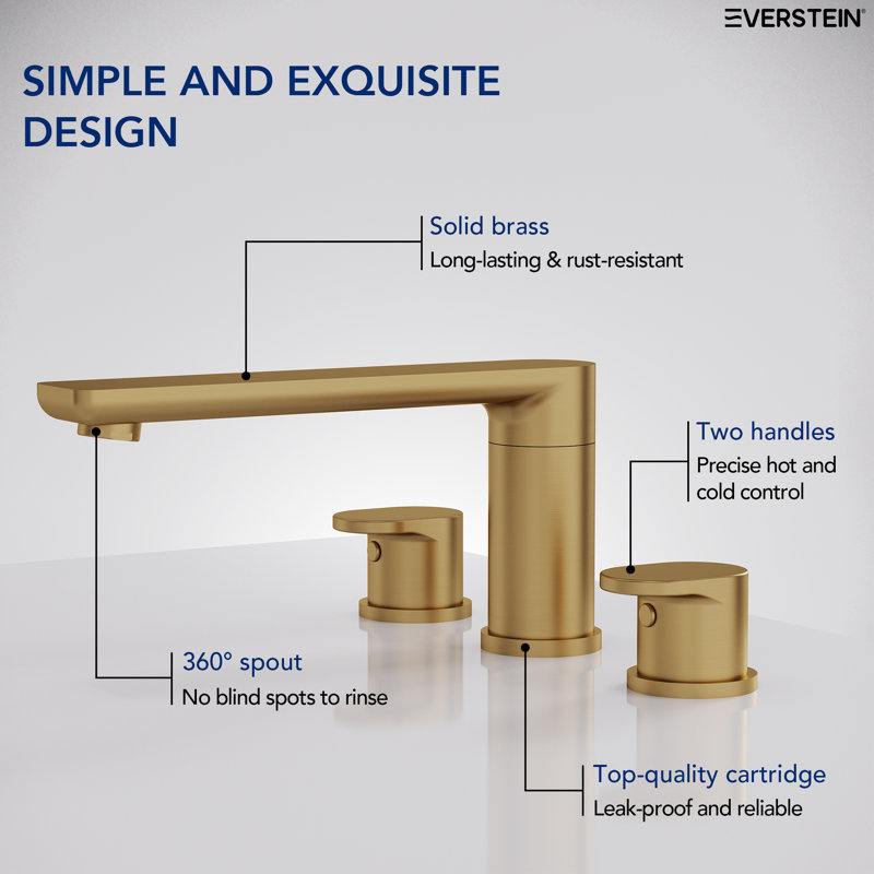 2 Handle Deck Mount Roman Tub Filler Faucet with Rough-in Valve, Brushed Gold