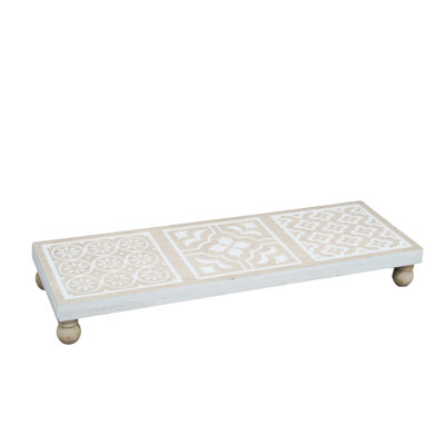 Rehausse de bois sculpté blanc 24 po avec triple damas