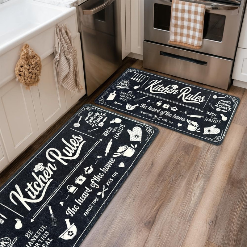 Tapis de cuisine - multicolore - à poils longs, épais, imperméable, antidérapant, tapis autoportant, thème de cuisine, utilisation à l'intérieur (cuisine, buanderie, maison de campagne)