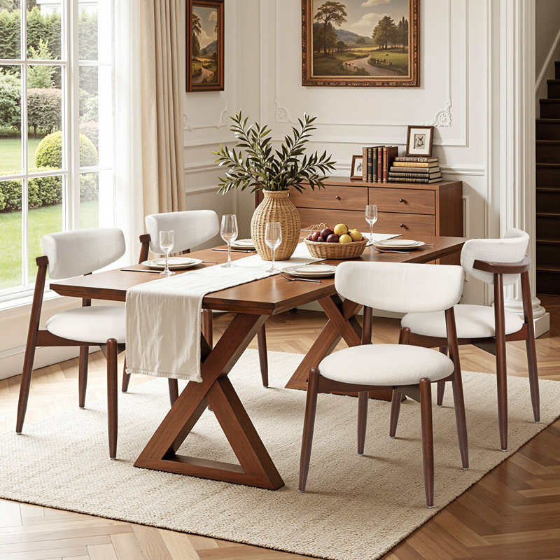 Chaises de salle à manger rembourrées en bois massif (ensemble de 4), Cream, Brown