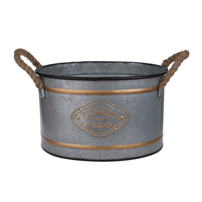 Decorative Pot Of 3 In Galvanized Metal With Rope Handles And Gold Garnish Detail, Grey Multi, Space - Saving Nesting Feature, 4.2 Lbs Pots Trim, Multi Colored, Progressive Sizing For Efficient