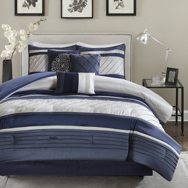 Blaire 7 Piece Comforter Set, Queen Comforter, Dusty Blue/Gray Hues