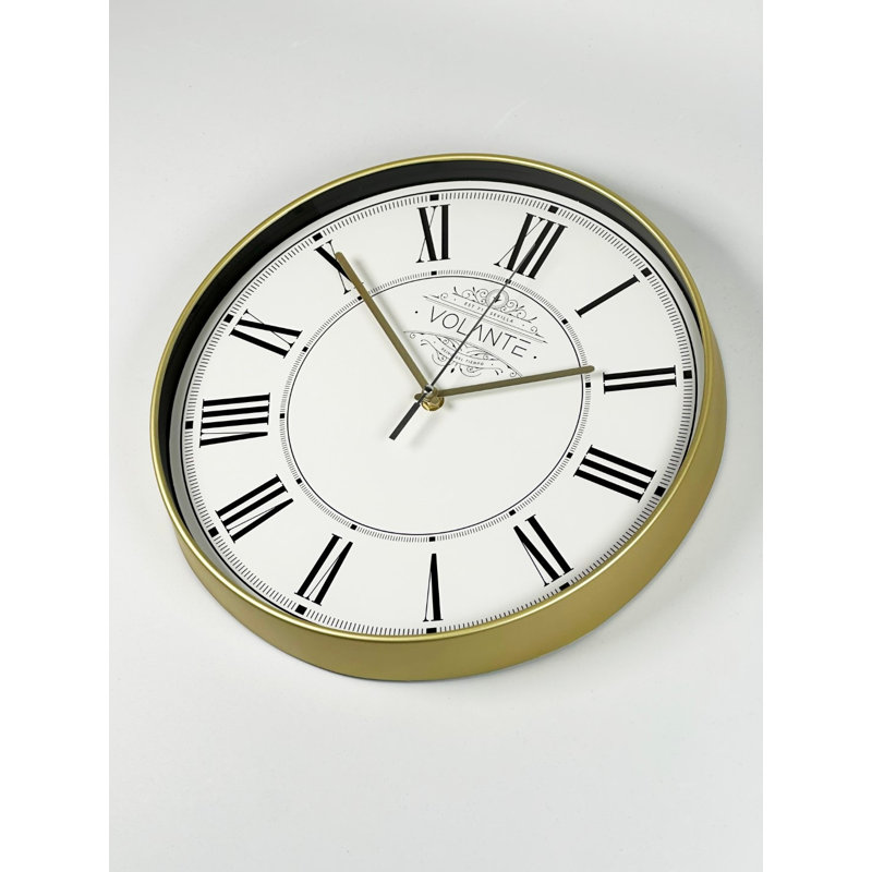 Elegant Gold Decorative Wall Clock, 13.8 inches Diameter | Real Glass Cover, 1.8 inches Thick | 100% Durable Plastic Frame | Stylish Home Decor for Living Room, Bedroom & Office, Timeless Design