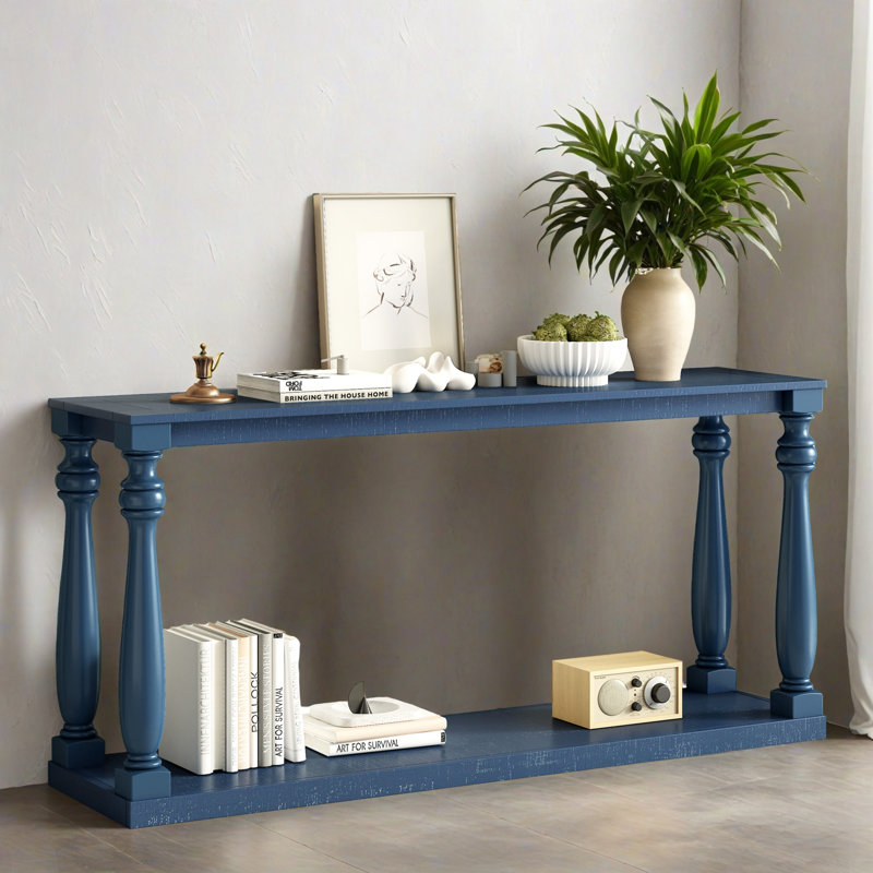 Console 63,02 "à grain de bois rétro, table d'entrée étroite moderne pour le couloir et le salon, Marine