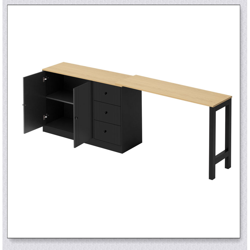 Buffet 89,7 po en bois avec table extensible, armoire de rangement multifonctionnelle avec 2 portes et 3 tiroirs pour le salon, la salle d'étude, le vestibule et la cuisine