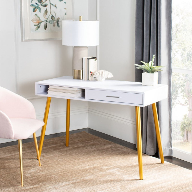 Saxatil Writing Desk, White/Gold