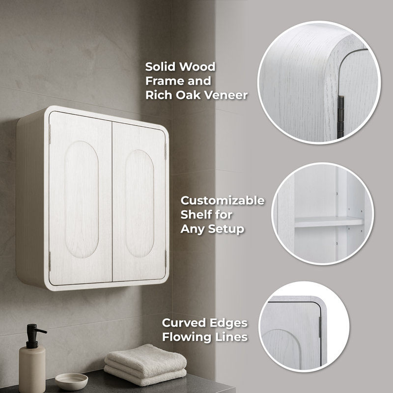 Tenley Solid Wood Wall Cabinet with Adjustable Shelf and Recessed Pull Channels for Bathroom or Kitchen Storage, White