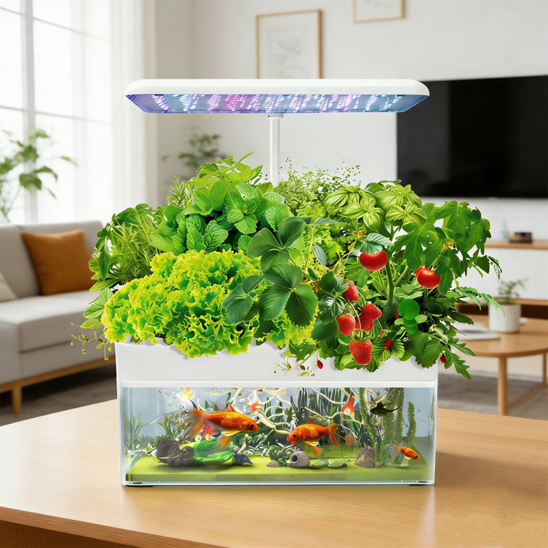 Système de culture hydroponique de jardin d'intérieur 2 en 1 avec aquarium - trousse de germination de 12 gousses et lumière de croissance réglable pour la maison, la cuisine et le bureau