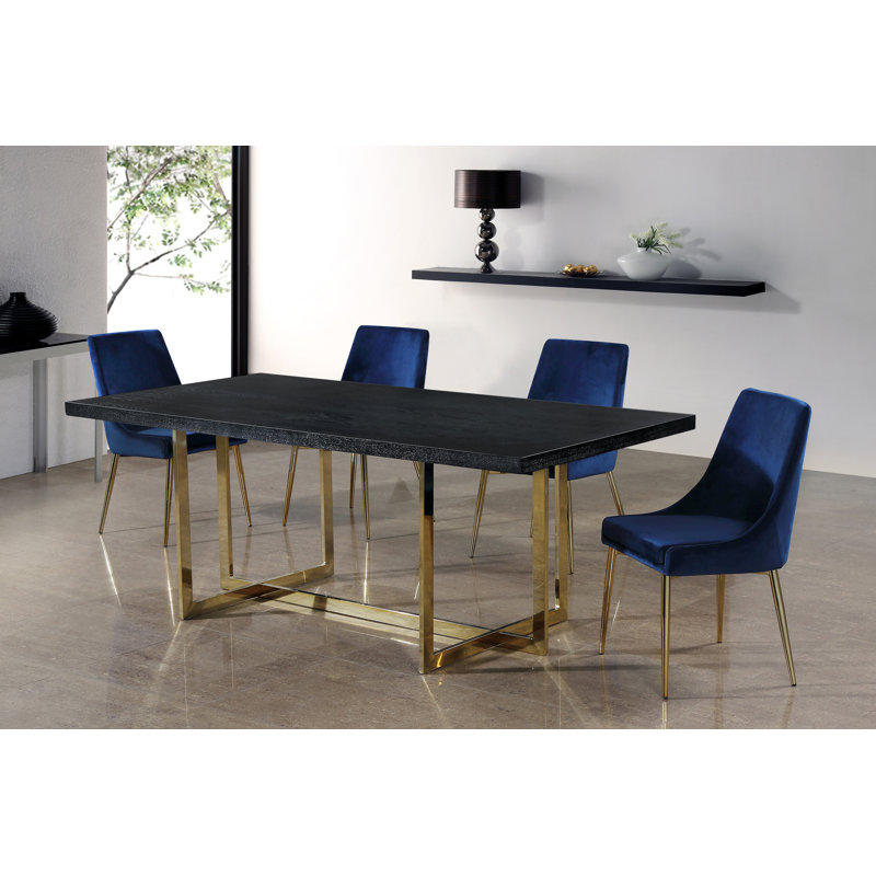 Karina Velvet Upholstered Dining Chair, Gold, Navy Velvet