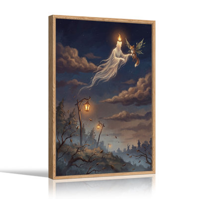 Tableau sur toile représentant une chandelle flottante, un esprit et un renard ailé au-dessus d'une chandelle flottante pour l'Halloween
