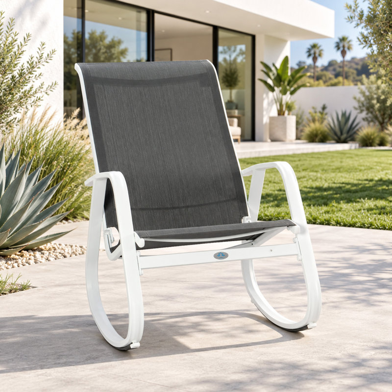 Chaise berçante d'extérieur Kozyard, chaise berçante de patio, structure en aluminium thermolaqué, tissu textilène respirant, ergonomique et résistant aux intempéries pour le porche, le jardin, le balcon, le bord de la piscine, gris