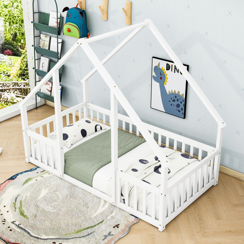 Lit en bois avec garde-corps, Simple, Blanc