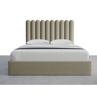 VANT Scalloped Headboard Wall Panels, Upholstered Vertical Accent Panels, Faux Merino Wool Brown, Matira Layout, Set of 16