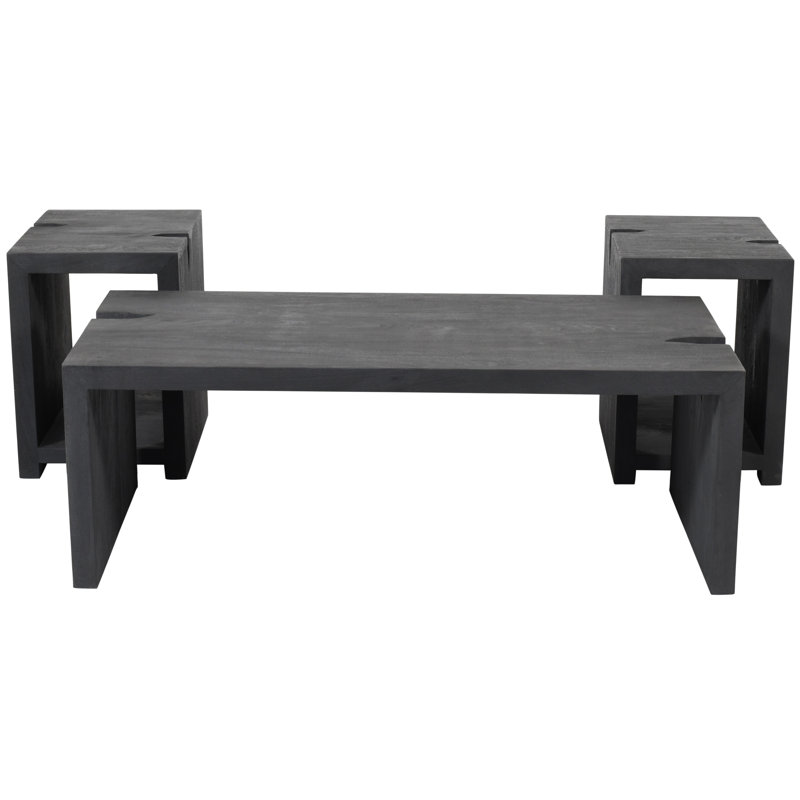 Table basse 3 pièces Keri au fini noir graphite moderne sur bois massif récupéré