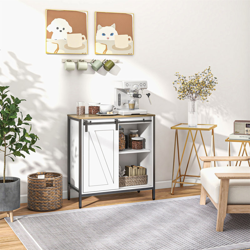 Buffet polyvalent de style campagnard avec rangement personnalisable et attrait élégant, Brun / Blanc