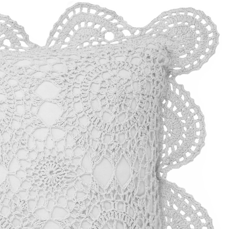 Handmade Cotton Crochet Pillow, White