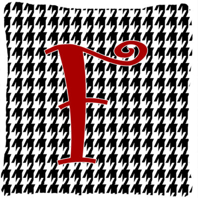 Monogramme initiale Houndstooth noir intérieur/extérieur Throw Pillow