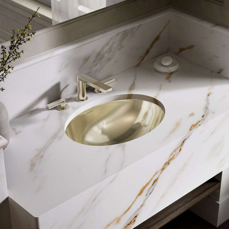 Rhythm Metal Oval Undermount Bathroom Sink, Mirror French Gold