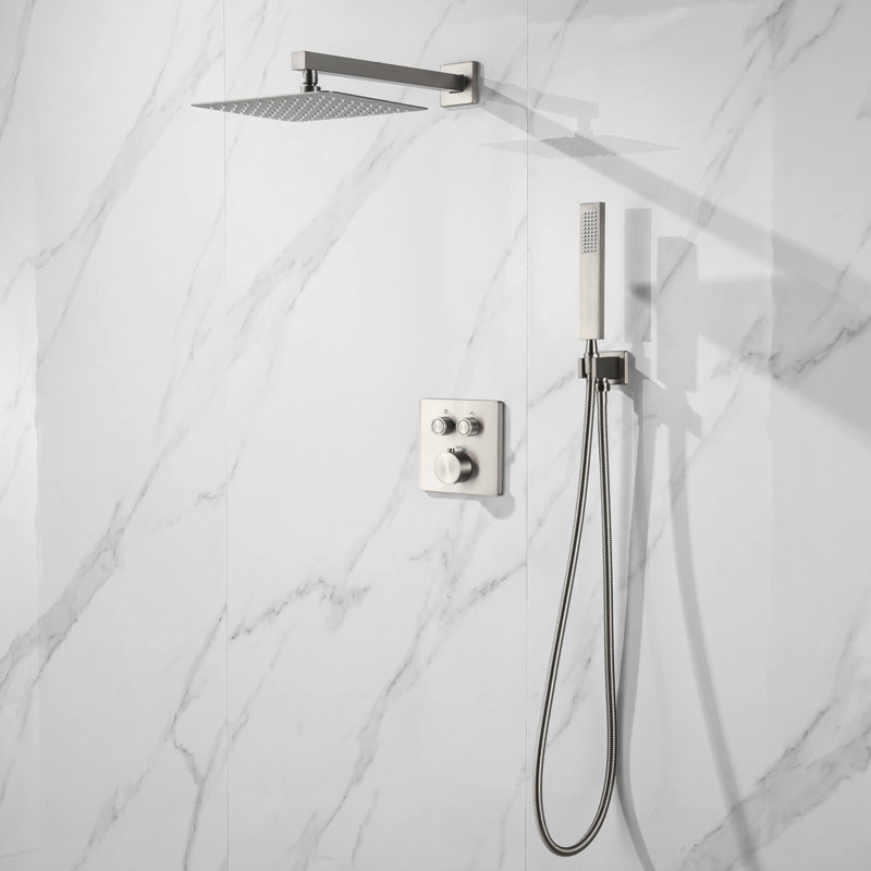 Cube 2-Function Thermostatic Complete Shower Faucet Set, Brushed Nickel