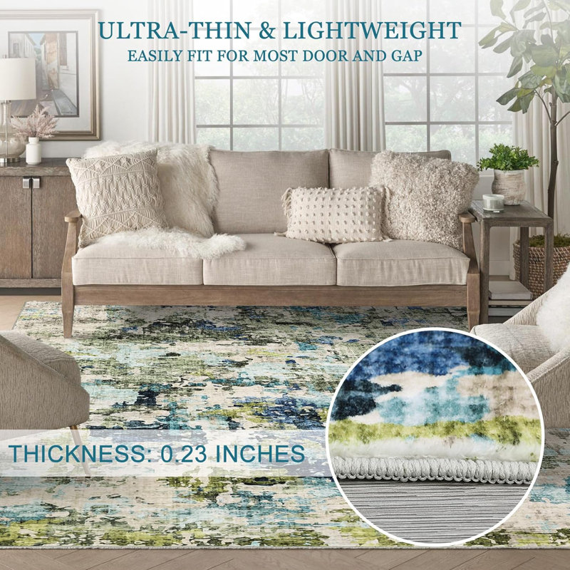 9x12 Area Rug, Modern Abstract, Washable, Non-Slip, Ultra-Thin Soft Large Area Rug for Living Room, Bedroom, Dining Room, Blue.