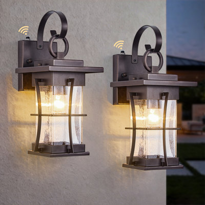 Dusk to Dawn Seeded Glass Outdoor Wall Light Waterproof Lantern