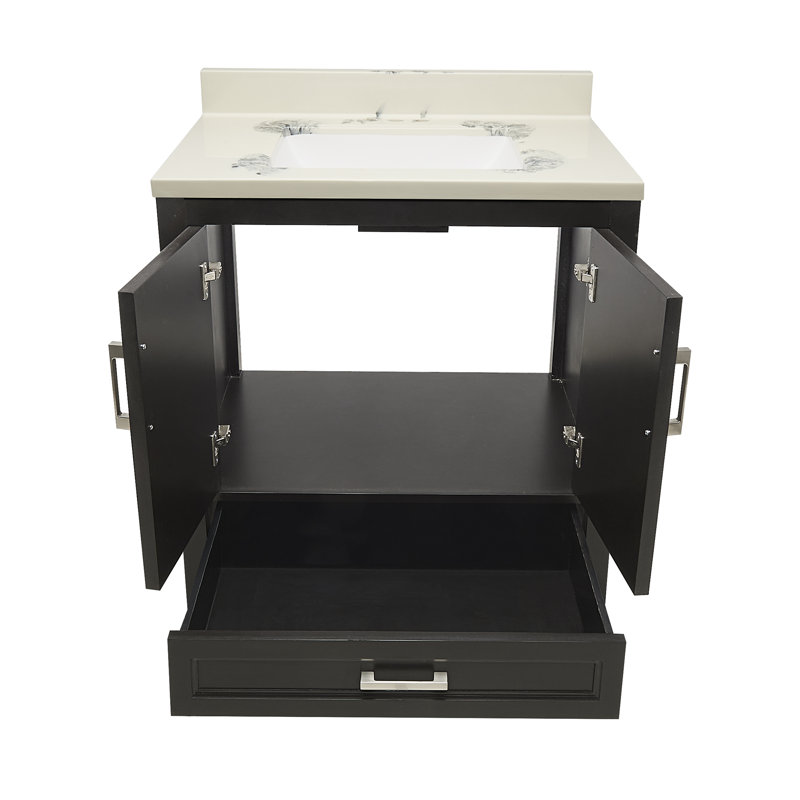 Haleyann 31'' Single Bathroom Vanity with Engineered Quartz Top, Espresso, Carrera
