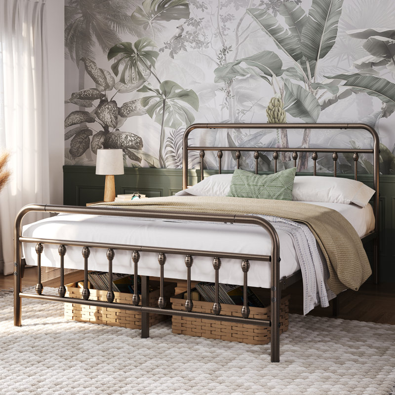 Metal Bed Frame with Vintage Headboard, Bronze, Kingsize (5')