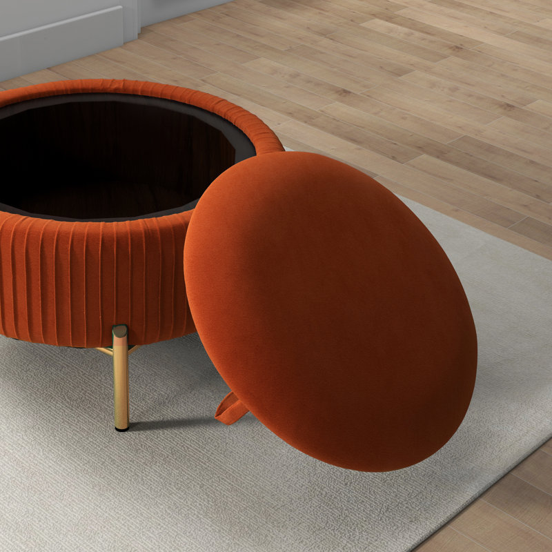 Repose-pieds rond avec rangement Chynna, Orange
