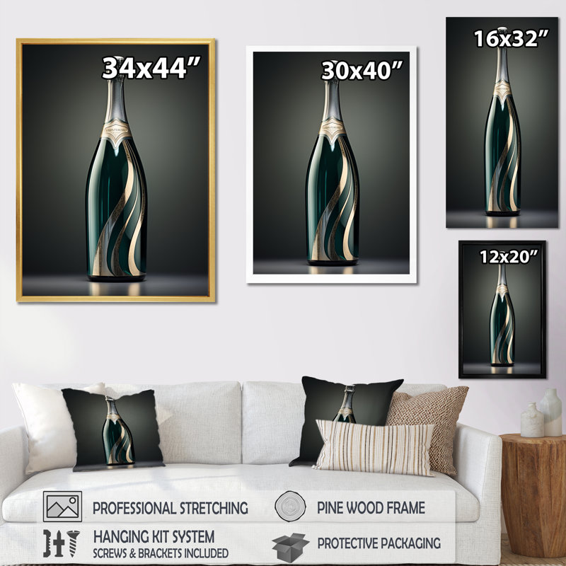 Prestiges profil vert champagne - impressions d'art mural vin et champagne, H 44 po x l 34 po x P 1,5 po, Cadre flottant noir