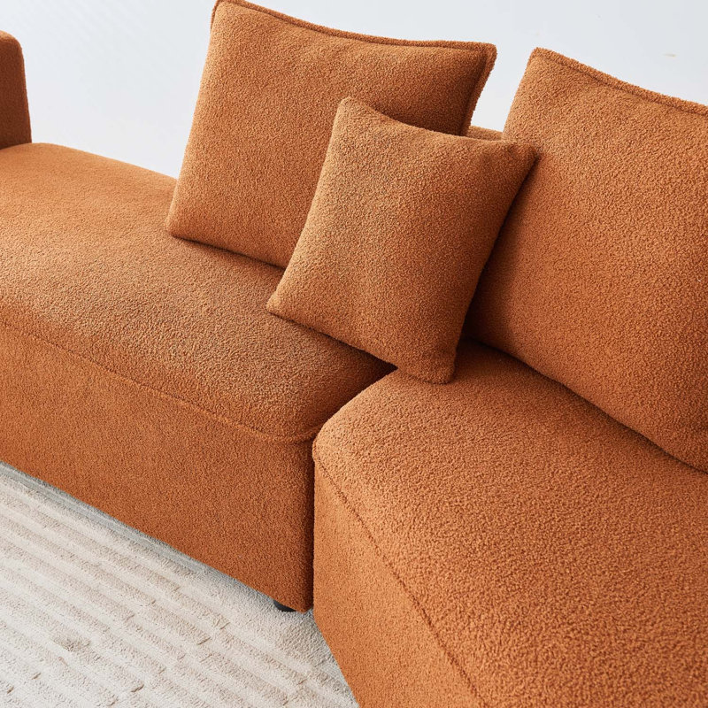 Canapé modulaire 3 pièces Danisa, Tissu d'agneau orange