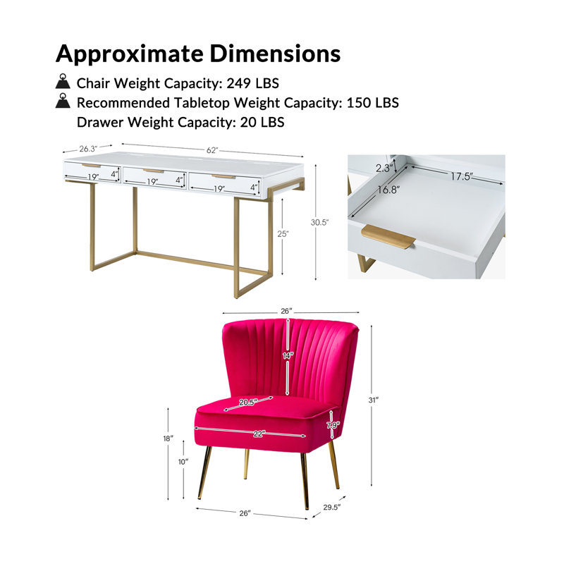 Euclid Modern 2-Piece Desk Office Chair Set, Fuchsia