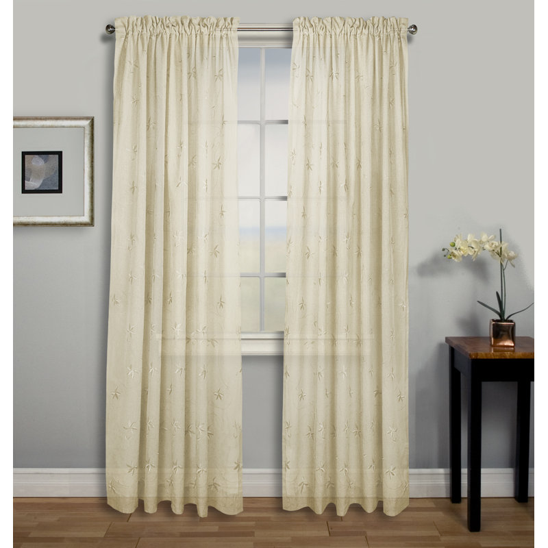 Elland Polyester Semi Sheer Curtain Single Panel, 52" x 54", Ivory