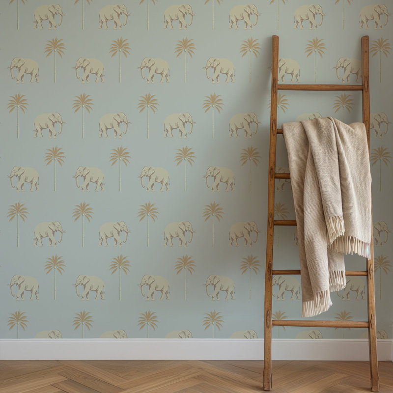 Strolling Elephant - Papier peint perle bleue
