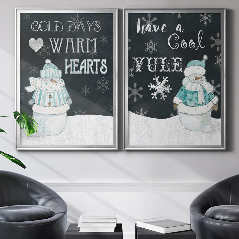 «Cold Days Warm Hearts», ensemble de 2 reproductions d'art textuel, H 18,5 po x l 49 po x P 1,5 po, Toile encadrée argentée