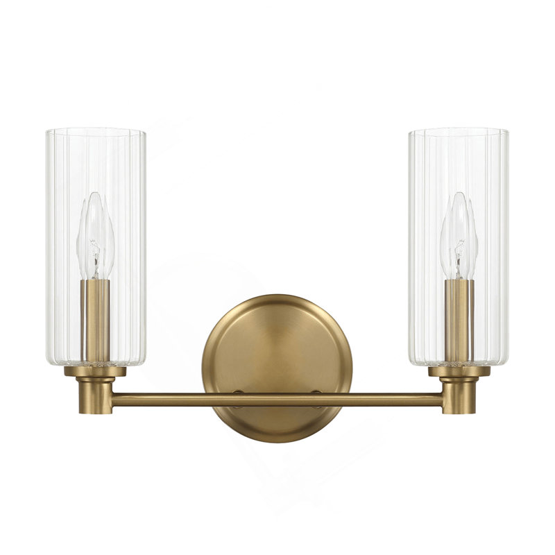 Meuble-lavabo double Regal avec verre côtelé transparent - laiton satiné