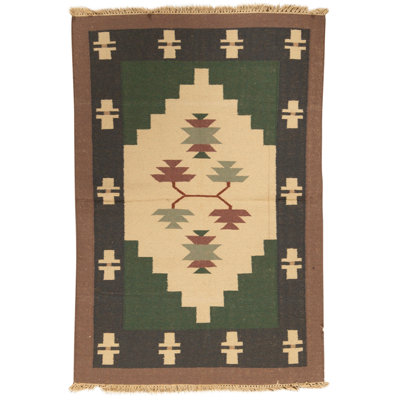 Hand Knotted Wool Area Rug in Ivory And Gray