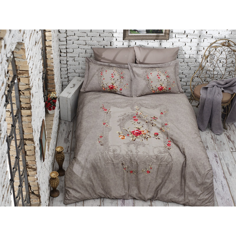 Clarissa Brown/Red/Beige 210 TC, 200 x 220 cm - 1 Pillowcase 50 x 70 cm