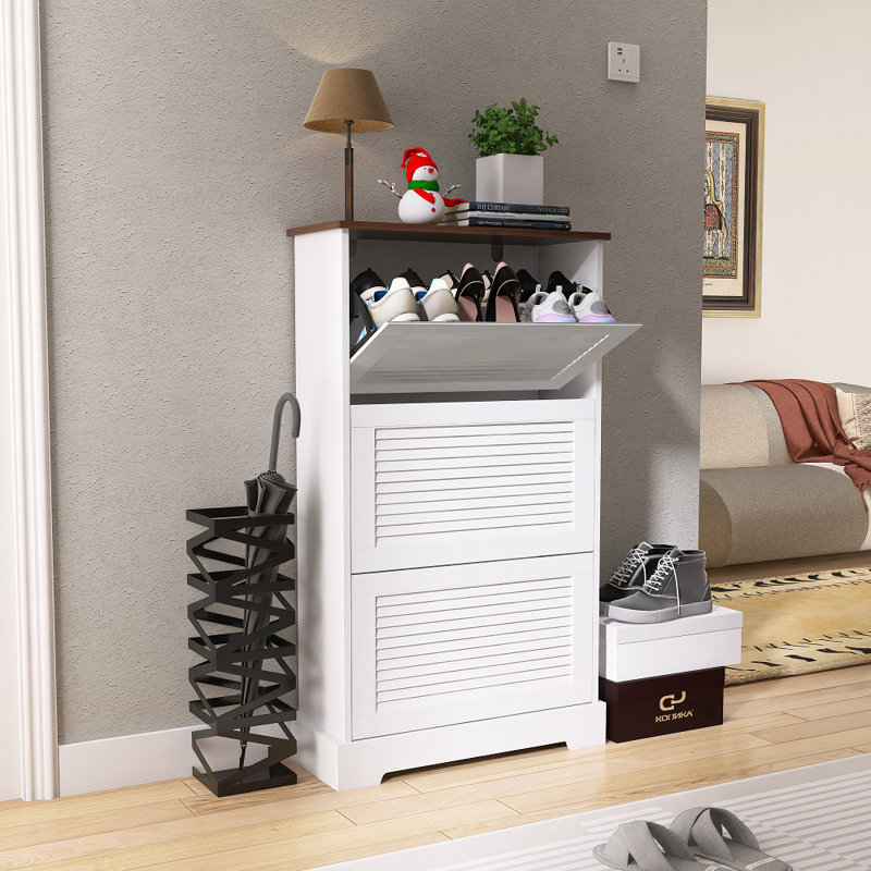 Armoire à chaussures moderne à tiroirs rabattables - rangement ventilé, plateau décoratif, rangement compact pour vestibule
