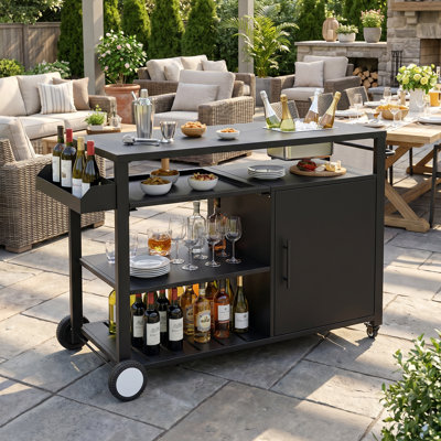 Premium Outdoor Metal Serving Cart | Built-In 304 Stainless Steel Ice Bucket, Oversized Worktop & Mobile Design