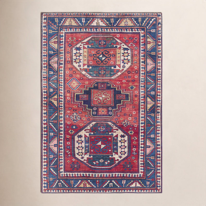 Tapis bleu marine / rouge Broden, Rectangle 5 pi x 7 pi 6 po