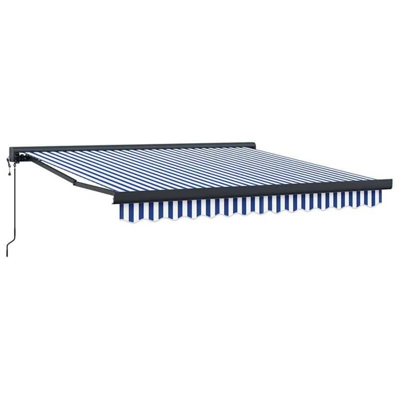 Ebern Designs Retractable Patio Awning, 300cm H x 250cm W, Blue;White/Grey Striped