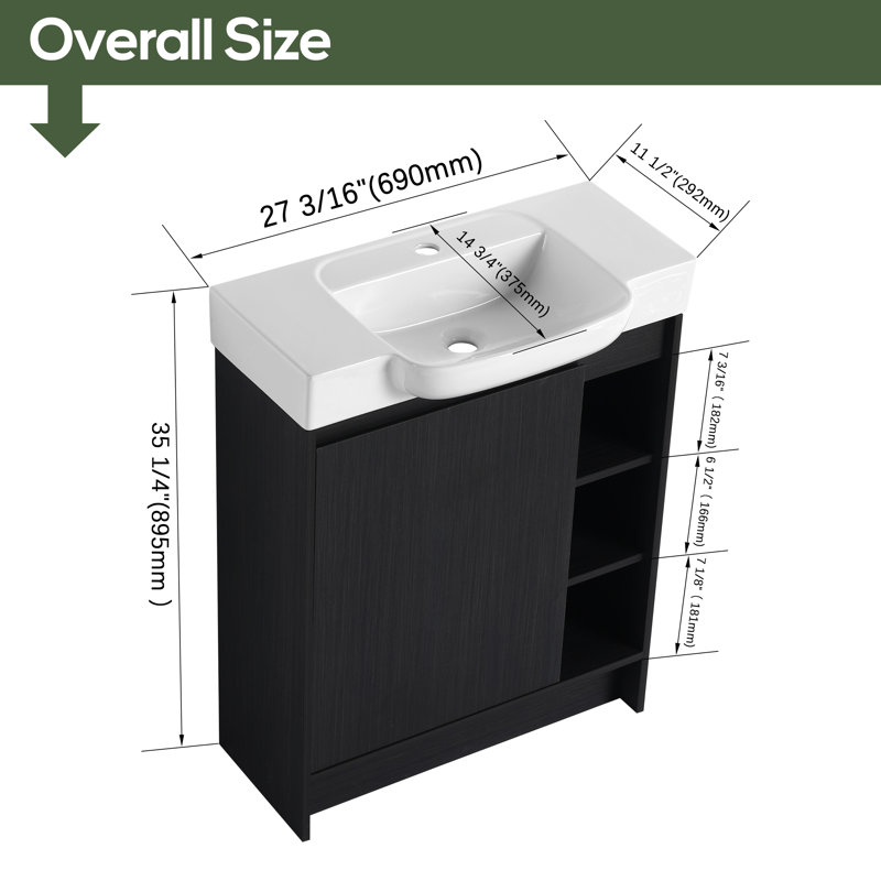 28'' Single Bathroom Vanity with Ceramic Top, Black Chestnut