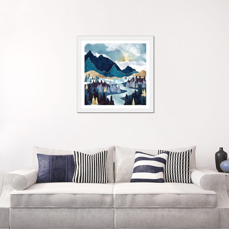 Valley Sunrise - impression d'art graphique, 24" H x 24" W x 1'' D, Blanc, Papier encadré blanc